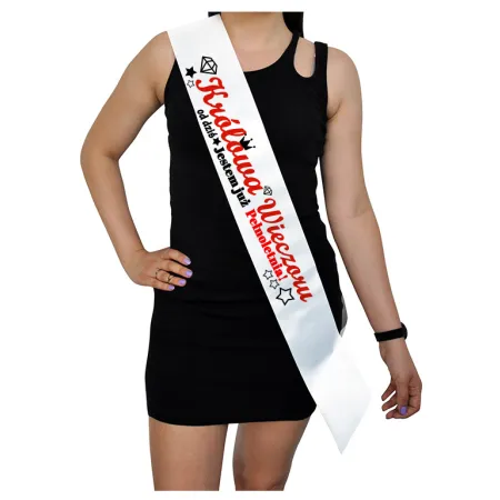 Szarfa BIAŁA Osiemnastka Królowa wieczoru